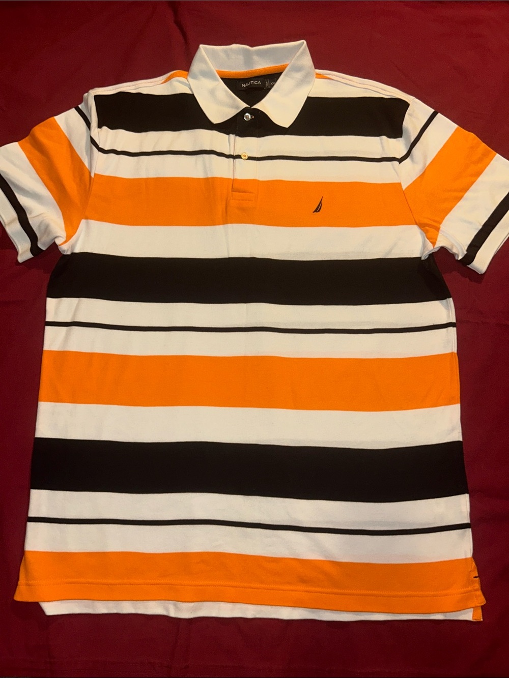 Nautica Men's Orange, Black & White Striped Polo